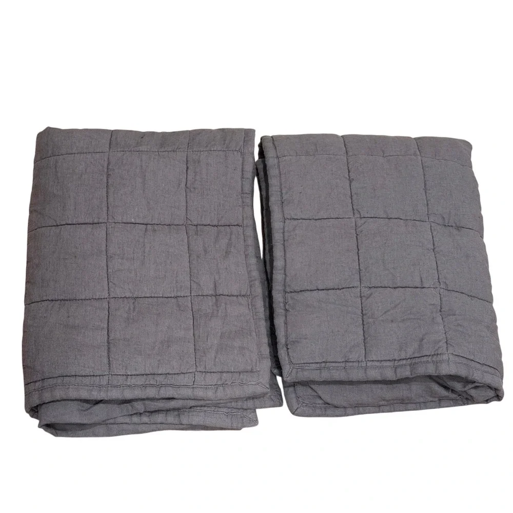 Quince European Linen Box Quilted Pillow Sham Set Size Standard Grey Bedding